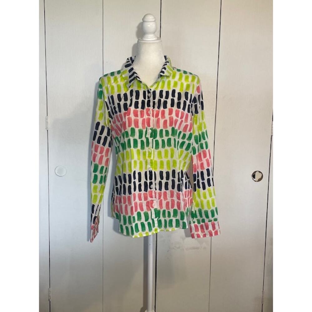 Crown & Ivy Women's Size Large Multi-Color Button Up Blouse 100% Cotton